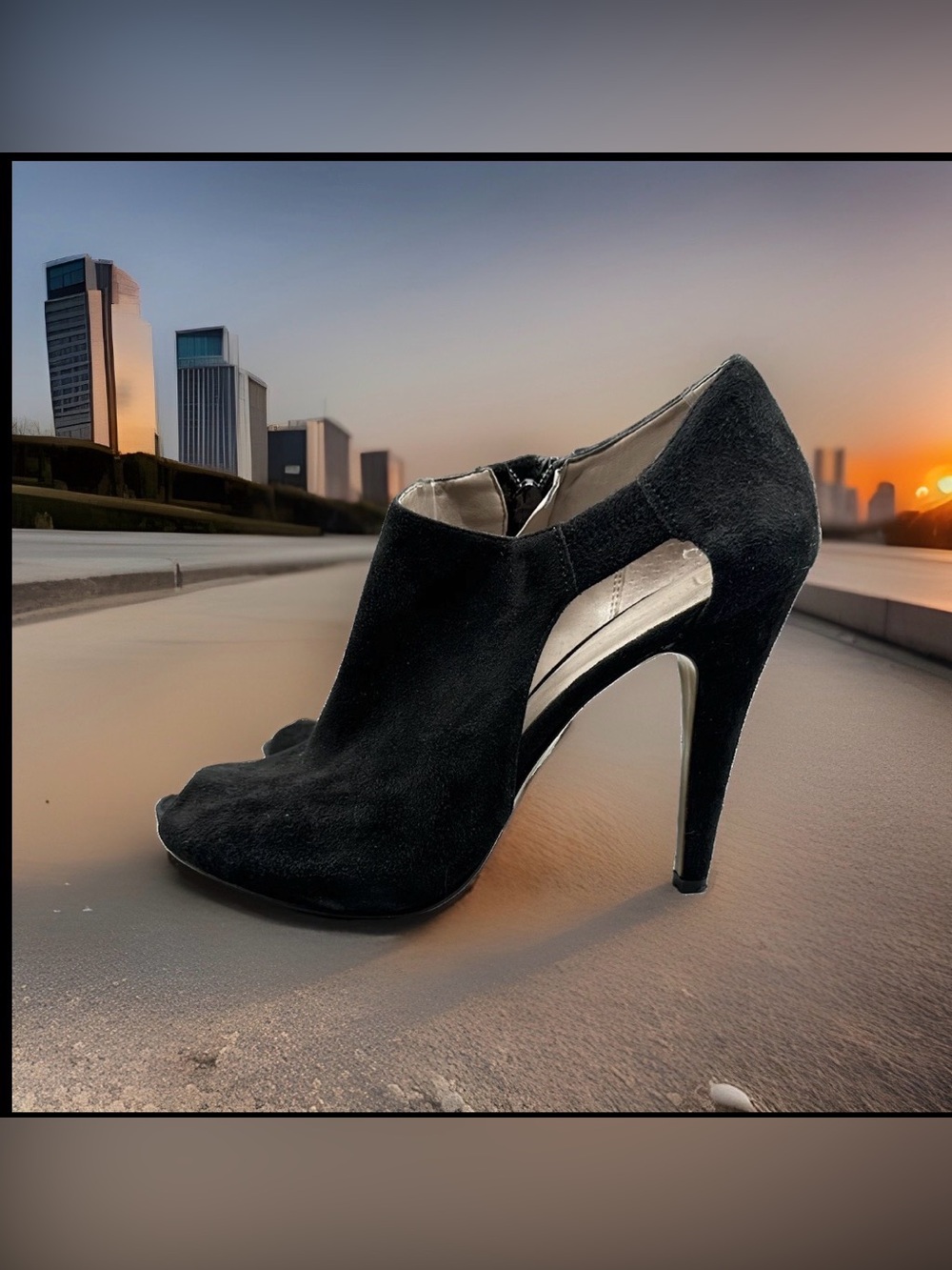 Nine West Size 8 Black Suede Cut Out Bootie. Side zip closure